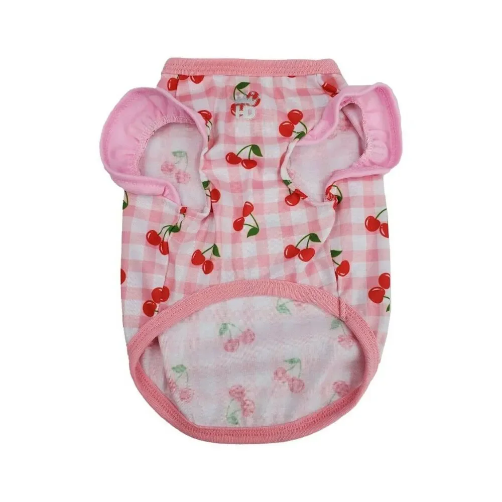 Cherry Gingham Ruffle Pet Shirt - sz M (18-20